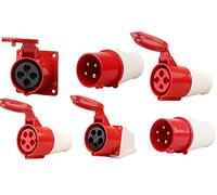 Industrial Plug Sockets, IP44 4Pin 16A 014 Plug Industrial Plug & Sockets, Red & White Industrial Site Plug Waterproof Plug Connector Socket (014)