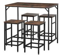 Industrial Rectangular Bar Table Set with 4 Stools for Dining Room