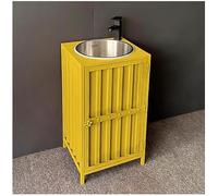 Industrial Retro Bathroom Vanity with Stainless Steel Sink 46x46x85 cm Freestanding Cabinet with Storage Wrought Iron Pedestal Sink Yellow Color Commercial Use