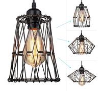 Industrial Retro Cage Ceiling Pendant Light, Lampshade DIY deformable, Vintage Rustic Black Wire Cage Guard Hanging Lighting Fixture for Kitchen Island Loft Restaurant (Bulb No Included) (Black)