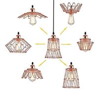Industrial Retro Cage Ceiling Pendant Light, Lampshade DIY deformable, Vintage Rustic Black Wire Cage Guard Hanging Lighting Fixture for Kitchen Island Loft Restaurant (Bulb No Included) (Rose gold)