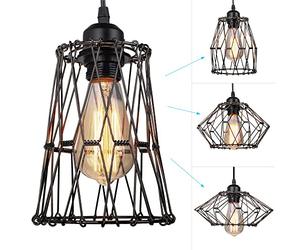 Industrial Retro Cage Ceiling Pendant Light, Lampshade DIY deformable, Vintage Rustic Black Wire Cage Guard Hanging Lighting Fixture for Kitchen Island Loft Restaurant (Bulb No Included) (Black)