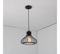 Industrial Retro Cage Ceiling Pendant Light, Shades Metal Basket Lamp, Vintage Rustic Black Wire Cage Guard Hanging Lighting Fixture for Kitchen Island Loft Restaurant