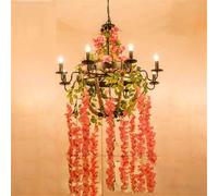 Industrial Retro Chandelier Creative Hemp Rope Design Perfect for Music Bars Coffee Shops Tea Houses Clothing Stores Green Plant Decor LED Light (8 Bulbs)