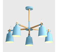 Industrial Retro Chandelier Light Fixture, E27 Nordic Iron Pendant Lamp for Dining Room, Living Room, Bar - Blue 5-Head Ceiling Lighting, Vintage Style Decor