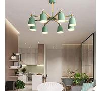 Industrial Retro Chandelier, Nordic Style Pendant Light for Dining Room & Living Room, E27, Green Iron 6-Head Lighting Fixture, Vintage Decor for Home & Bar