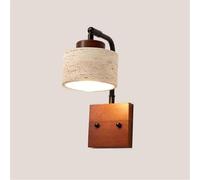 Industrial Retro Natural Yellow Travertine Wall Light, E27 Base Wooden Wall Lamp, Modern Simple Bedroom Bedside Antique Style Wall Sconces, Living Room Dining Room Corridor Lighting Fixture (Walnut)