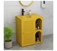 Industrial Retro Pedestal Sink Basin - Freestanding Vanity Unit with Iron Art Cabinet for Bathroom - Stylish Floor Standing Wash Basin - No Mirror Included