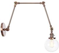 Industrial Retro Wall Lamp Three Long Arm Single Head E27 Socket Metal Wall Light Swing Arm Wall Sconce With Glass Shade Antique Brass Brushed Finish For Bedroom Indoor Kitchen Bar beautiful scenery