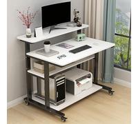 Industrial Rolling Computer Desk with Storage Rack Mobile Laptop Workstation on Wheels Space-Saving Small Study Desk for Home Office 35" L x 23" W (90x58cm)