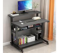 Industrial Rolling Laptop Desk with Storage Rack Mobile Portable Study Workstation on Wheels Small Home Office Desk (C2 28" L x 23" W 70x58cm)