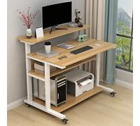 Industrial Rolling Laptop Desk with Storage Rack Portable Mobile Writing Workstation on Wheels Compact Study Desk for Home Office - 35" L x 23" W (90x58cm)