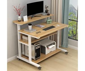 Industrial Rolling Laptop Desk with Storage Rack Portable Mobile Writing Workstation on Wheels Compact Study Desk for Home Office - 35" L x 23" W (90x58cm)