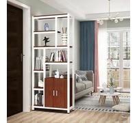 Industrial Room Divider with Shelves, Open Display Bookcase with Cabinet Storage, Freestanding Room Divider Bookcase for Home Office