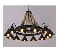 Industrial Rustic 12-Light Chandelier - Farmhouse Round Wagon Wheel Pendant Light with Metal Shade Ideal for Dining Room Kitchen Island & Living Room Decor