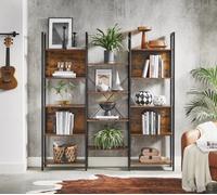 Industrial Rustic Brown Black Bookcase Bookshelf 14 Storage Shelves Metal Frame