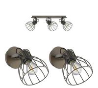 Industrial Rustic Ceiling Spot Light With Two Matching Wall Sconces - Metal Wire Shade Set
