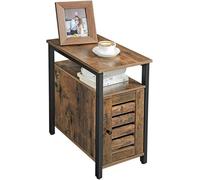 Industrial Rustic Wood/Steel Narrow End Sofa Side Table Shelf With Shutter Door Storage Bedside Nightstand Table for Home Bedroom Living Room Shutter Hygrad Built to Survive Brown One Size