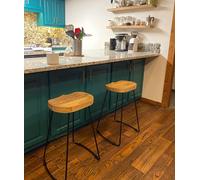 Industrial Rustic Wooden 2pcs Mango Wood Bar Stools Kitchen Dining Room Chairs