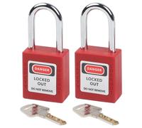 Industrial Safety Padlock, Red 38mm Nylon & Steel Lockout Tagout with Key Retention, for Electrical Hydraulic Pneumatic Systems, 2 Pack