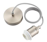 Industrial Satin Nickle Pendant Light Fitting, Metal E27 Screw Lamp Holder with Lock Ring for Shade, Ceiling Rose with 100cm Adjustable Grey Braided Flex Cable Ceiling Light Fixture KIT801SN