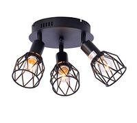 Industrial Semi Flush Mount Ceiling Light,3-Light Multi-Directional Ceiling Light Fixtures, Vintage Black Metal Wire Cage Farmhouse Pendant Lighting for Kitchen Dining Room Hallway Foyer Bedroom