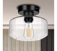 Industrial Semi Flush Mount Ceiling Light, Clear Glass Pendant Lamp Shade, Farmhouse Lighting for Porch Hallway Kitchen Bedroom, Vintage Hanging Light Fixtures, Bulb Not Included