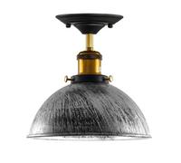 Industrial Semi Flush Mount Ceiling Light E27 Metal Dome Brushed Silver Pendant Light Fixture For Kitchen Hallway Bedroom