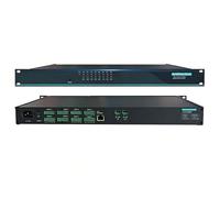 Industrial Serial Device Server with Ethernet Switch, 8/16 Ports, 1U Rack Mount, Fanless Design, RS232/RS485, 10/100Mbps LAN, Auto Restart on Network Disconnect for PLC CNC POS Routing