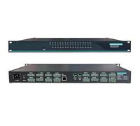 Industrial Serial Device Server with Ethernet Switch, 8/16 Ports, 1U Rack Mount, Fanless Design, RS232/RS485, 10/100Mbps LAN, Auto Restart on Network Disconnect for PLC CNC POS Routing