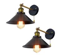 Industrial Set of 2 Wall Light Fixture 1-Light Black Brass Finish Wall Sconces with Pull Chain Switch Vintage Retro Metal Wall Lamp for Bedside Living Room Hallway E26/E27 Base (Black Gold 2 Pack)