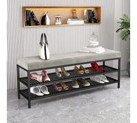 Industrial Shoe Bench with 3-Tier Rack and Boot Storage - Space-Saving Entryway Organizer with Seat and Mesh Shelves for Hallway or Living Room