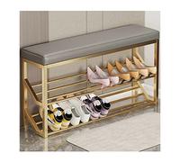 Industrial Shoe Rack Storage Bench - 2-Tier Entrywaywith Seat - Metal Shelves for Shoes - Stylish Gold Beige Shoe Stand - Space-Saving Design