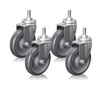 Industrial Silent Polyurethane Swivel Casters 2.5-4 Inch, Set of 4, M12 × 25mm Threaded Stem with Brakes, Durable Replacement Wheels for Heavy-Duty Use