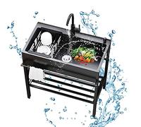 Industrial Sink Single Bowl, Freestanding Kitchen Sink Set w/Faucet & Strainers Stainless Steel Kitchen Sink Basin, Space Saving Laundry Tub for Laundry, Garage, Outdoor Garden