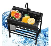 Industrial Sink Single Bowl, Freestanding Kitchen Sink Set with Faucet and Strainers, Stainless Steel Basin, Space Saving Laundry Tub for Laundry, Garage, Outdoor Garden (80cm)