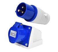 Industrial Socket 240V 16A 3 Pin IP44 Blue, Flame Retardant Brass Contact, For Caravan Camping Site Workshop Warehouse Use