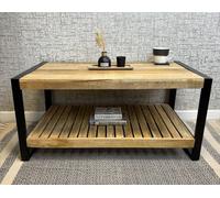 Industrial Solid Mango Wood & Metal Coffee Table - Bali Collection Downton Interiors Brown L