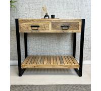 Industrial Solid Mango Wood & Metal Console Table with Drawers - Bali Collection Downton Interiors Brown L