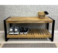 Industrial Solid Mango Wood & Metal Shoe Rack Bench - Bali Collection Downton Interiors Brown L