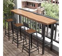 Industrial Solid Wood Bar Height Table 4.5cm Thick Top Narrow Outdoor Pub Console with Metal Base Irregular Edges 120cm Long Patio Table for Dining & Entertaining