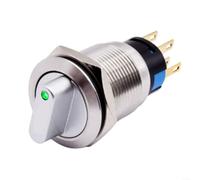 Industrial Stainless Steel 304 Rotary Push Button Switch 19mm 3 Position 2NO2NC Momentary Self Reset Silver Contacts IP66 IK09 Protection 36V 5A Max Current (Green)