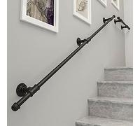 Industrial Stair Handrail Kit, Wall Mount Indoor Outdoor Railing, 1FT to 20FT Adjustable, Black Wrought Iron Brackets with Metal Screws