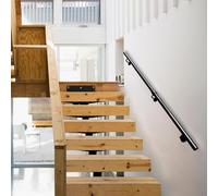 Industrial Stair Handrail Metal Hand Railing, 1m 2m 3m 4m 5m 6m Wall Mount Non-Slip Staircase Banister Rail, Wall Balustrade Foot Rail Safty Support Rod, Black(11.5ft/350cm)