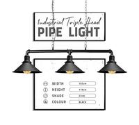 Industrial Steampunk 3 Head Pipe Pendant Light Black E27 Ceiling Lamp