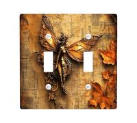 Industrial Steampunk Fall Fairy Decorative Light Switch Cover Wall Plate 2 Gang Double Toggle, Autumn Vintage Maple Leaf Electrical Switchplate Thanksgiving Electrical Faceplate for Bedroom Room
