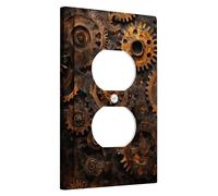 Industrial Steampunk Light Switch Cover Plate,Gear Design in Rusty Brown for Home Décor, Thermoplastic Wall Plate,Standard Size Single Duplex Outlet