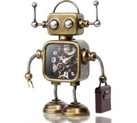 Industrial Steampunk Robot Table Clock - Handcrafted Metal Desk & Shelf Clock, Battery Powered, Retro Mechanical Design. A Unique Decorative Timepiece for Your Home, Living Room, or Fireplace Mantel.