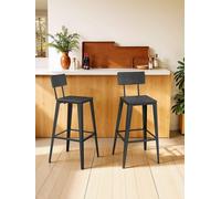Industrial Steel Bar Stools Set of 2 with Backrests, Ash Black + Ink Black