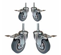Industrial Stem Casters wheels Pack of 4 Swivel with Brake M10/M12 Threaded 100mm/4in Heavy Duty Polyurethane Swivel for Trolley Workbench Load Capacity 198lbs per (Color:100mm,Size: